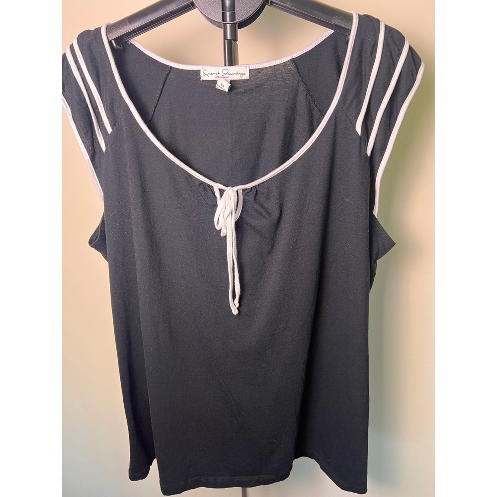 French Laundry Top Women 3X Black Excellent Contrast Trim Cap Sleeve Blouse